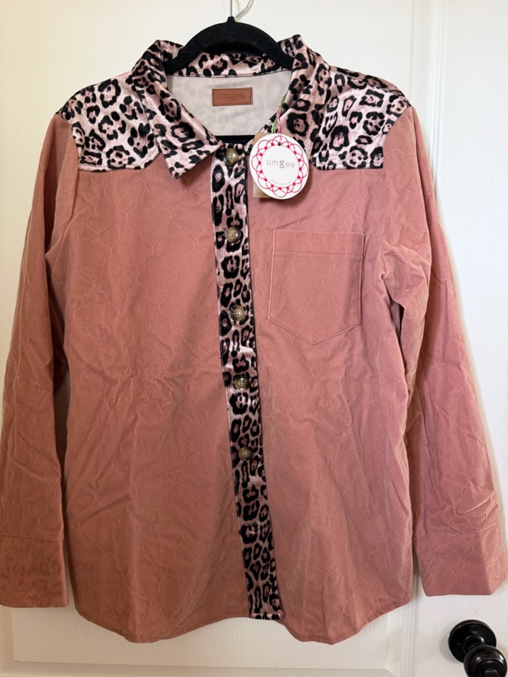 NWT Umgee Quilted Shacket w/Leopard Trim in Gingerbread Multiple Sizes - Picture 1 of 6